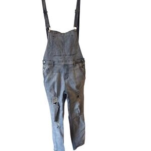 Distressed Denim Overalls Womens Size M Light Blue Excellent Ripped Bib
